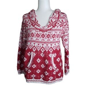 Hippie Rose Hooded Sweater Red White EUC SZ Large